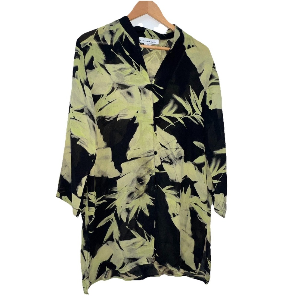 (256/6)Caroline Blouse 100% Silk Sheet Floral Button Down Size M